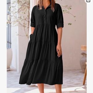 PRETTYGARDEN Women Summer Dress Short Sleeve Button Up Ruffle A Line Maxi Dress